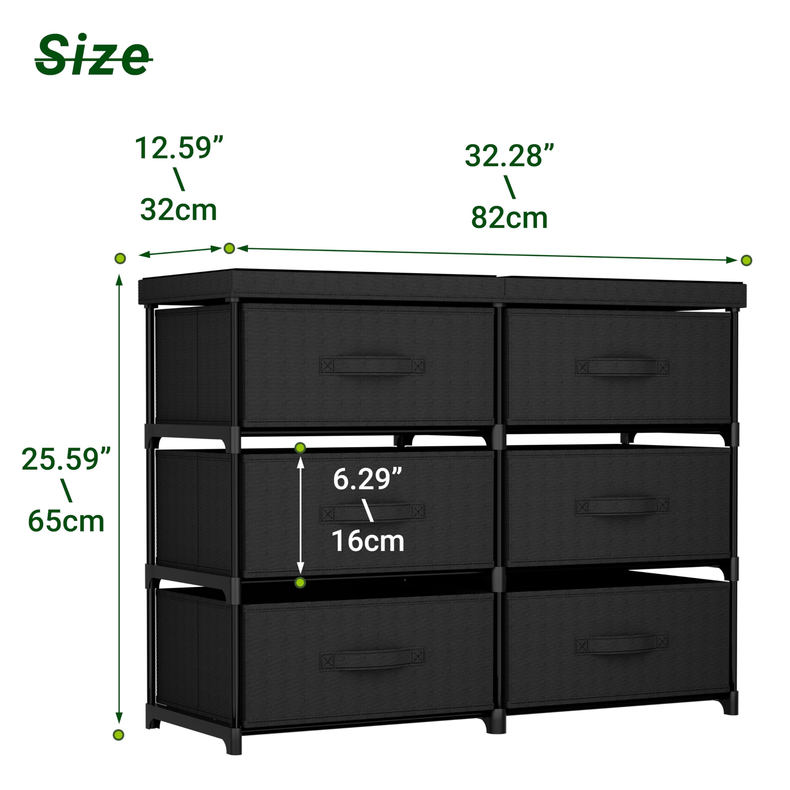 6-Drawer Fabric Cube Storage Dresser, Metal Plastic Support for Bedroom Dorm