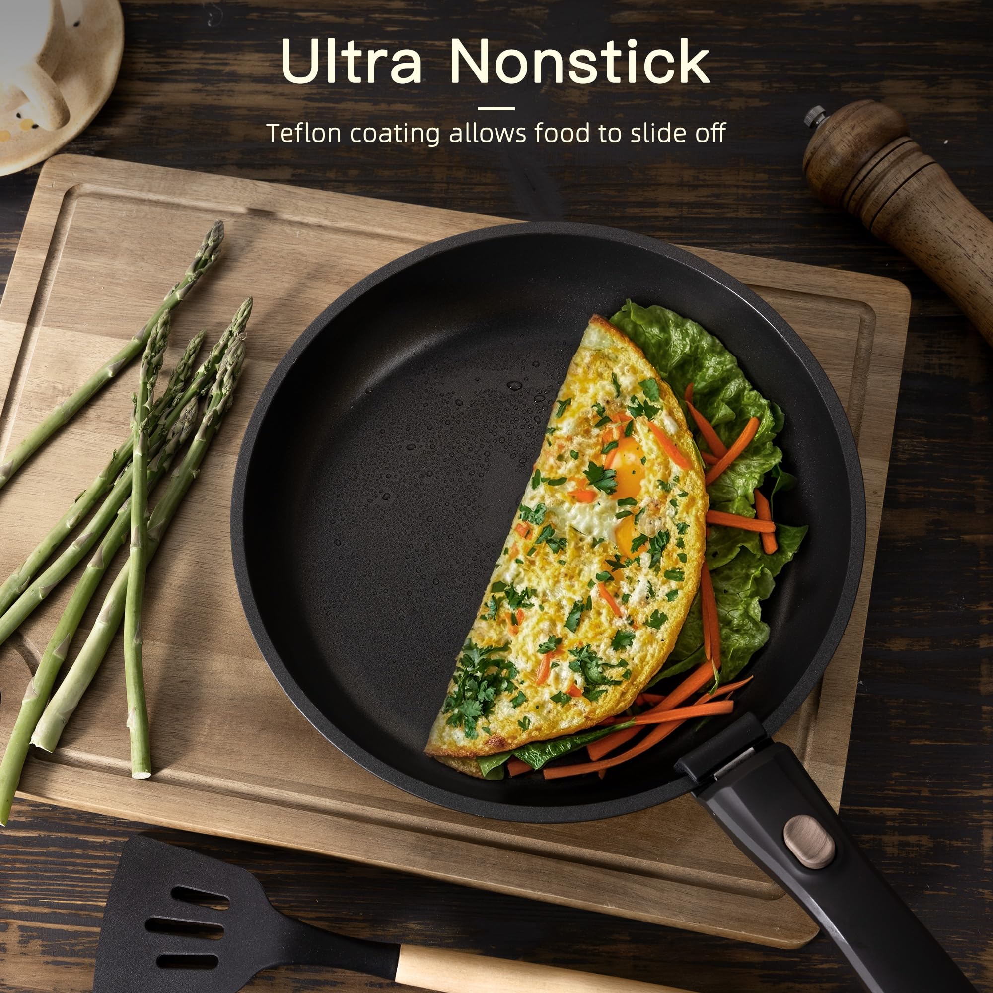21Pcs Nonstick Ceramic Cookware Set, Detachable Handle, Induction & Oven Safe