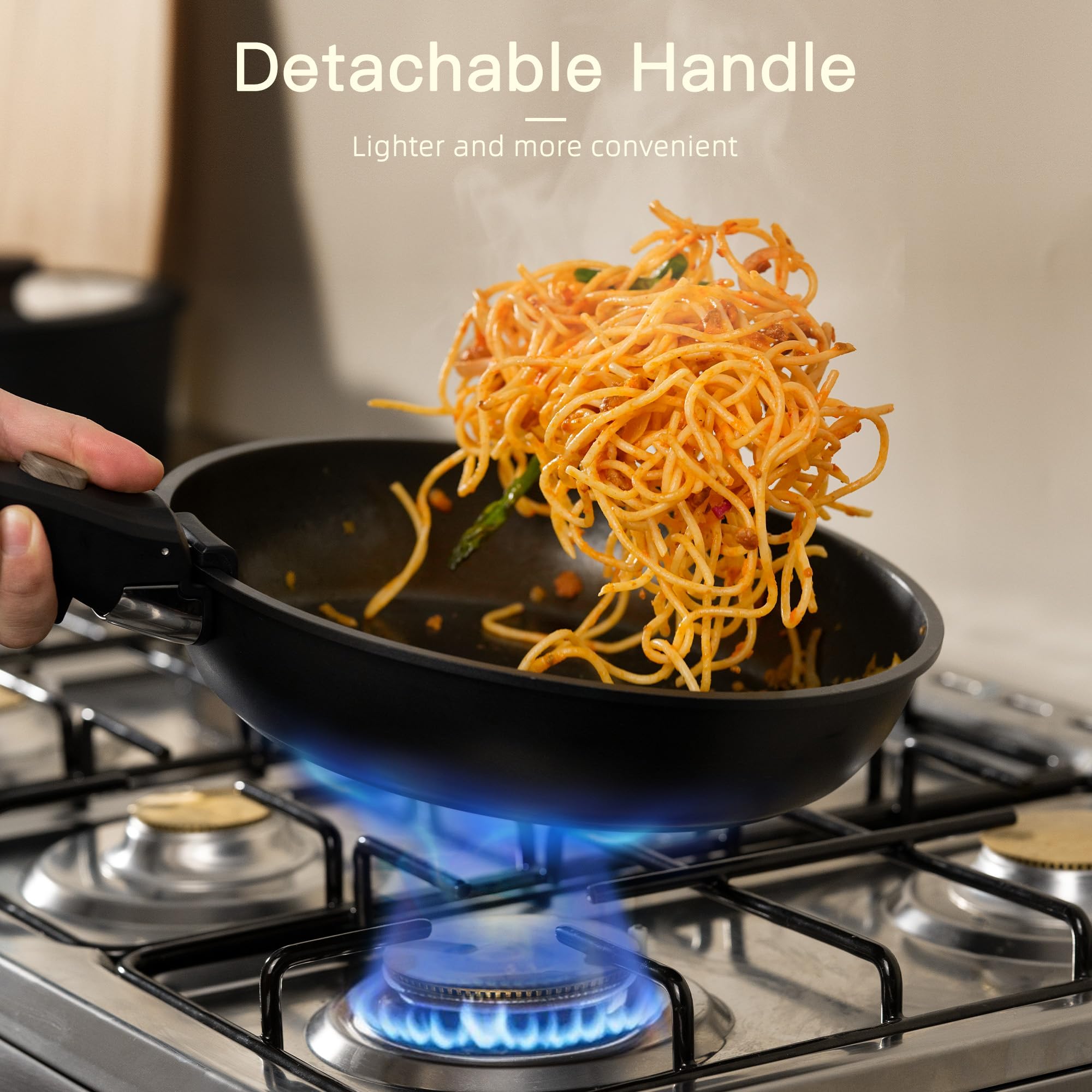 21Pcs Nonstick Ceramic Cookware Set, Detachable Handle, Induction & Oven Safe