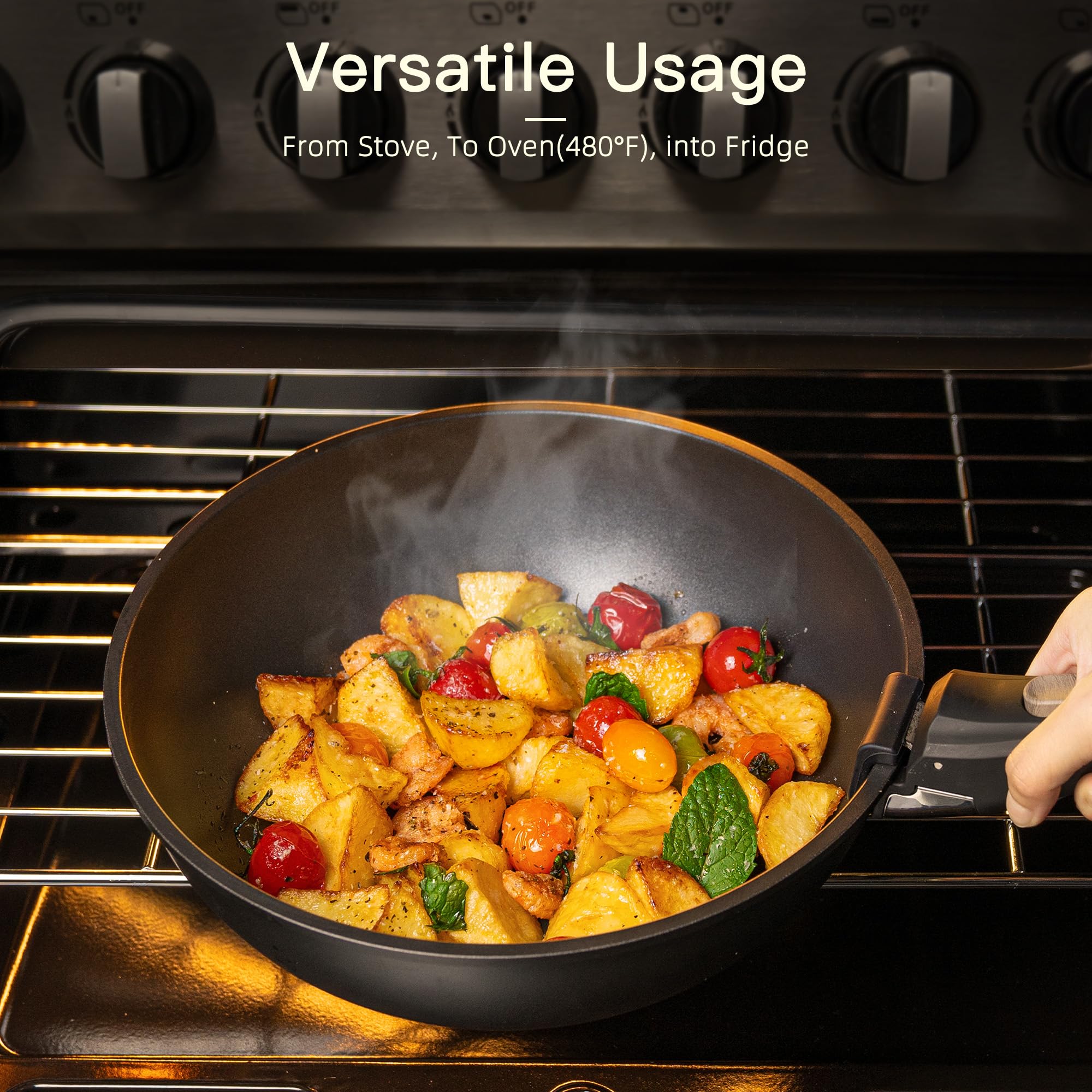 21Pcs Nonstick Ceramic Cookware Set, Detachable Handle, Induction & Oven Safe