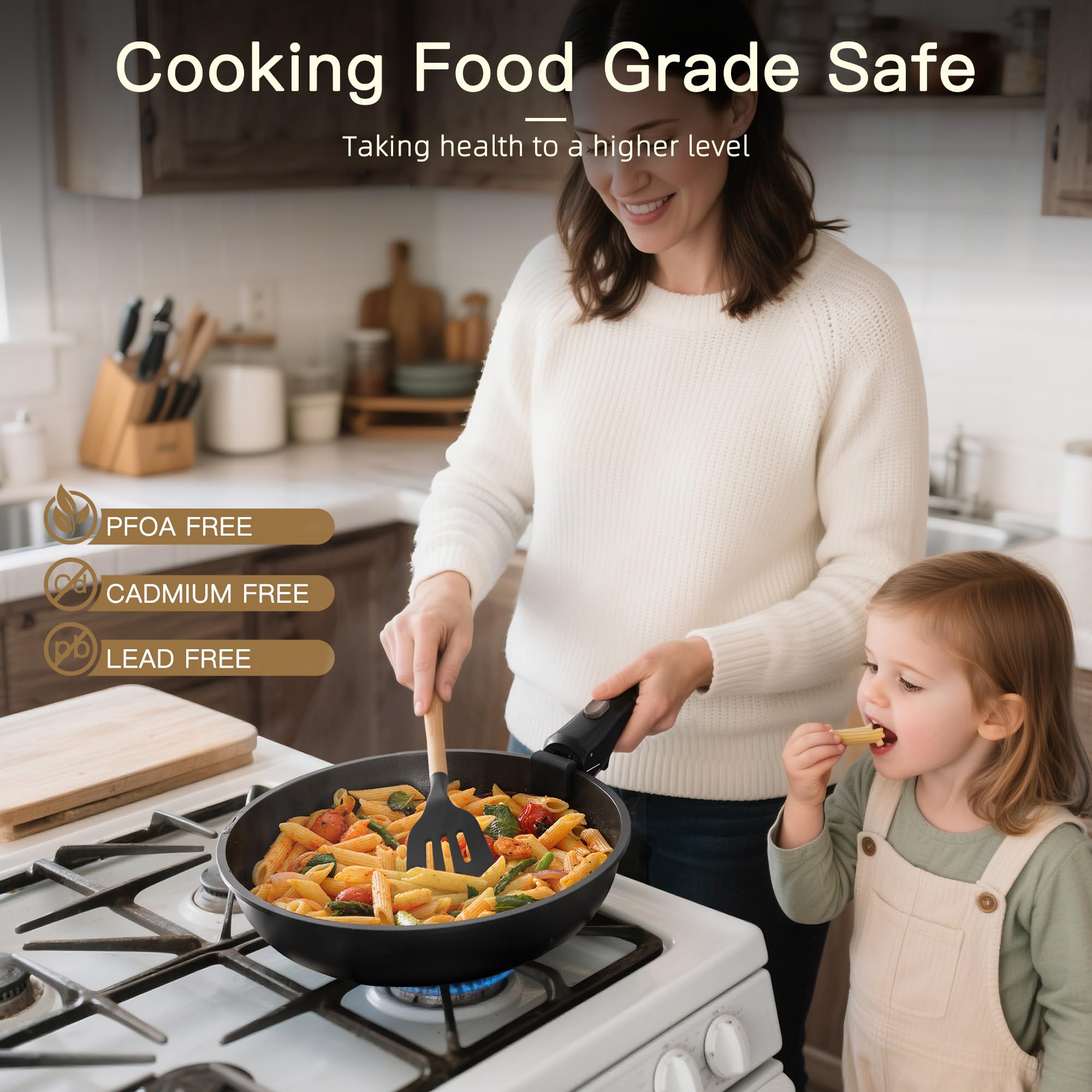 21Pcs Nonstick Ceramic Cookware Set, Detachable Handle, Induction & Oven Safe