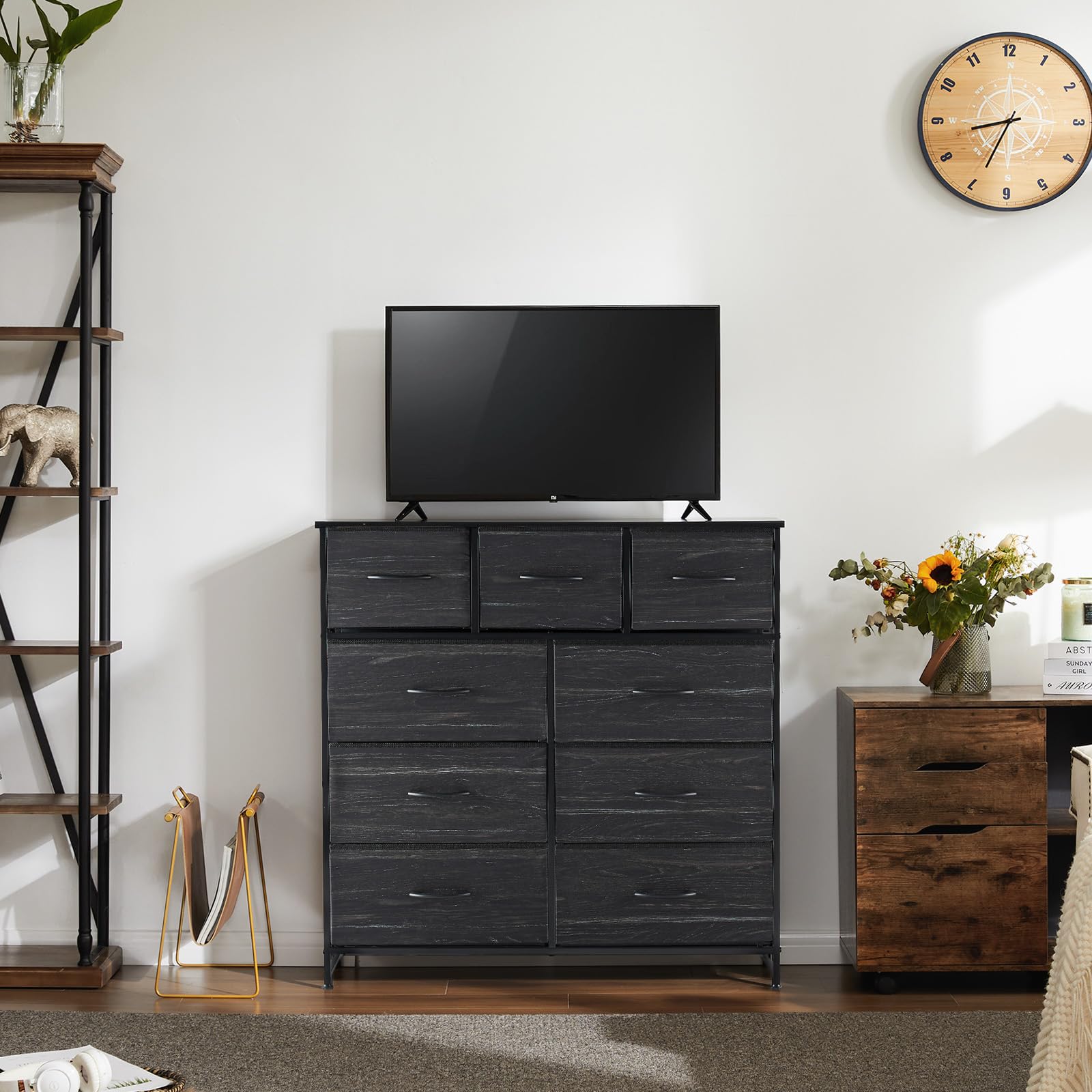 9-Drawer Fabric Dresser, Metal Frame & Wood Top, Storage Organizer for Bedroom
