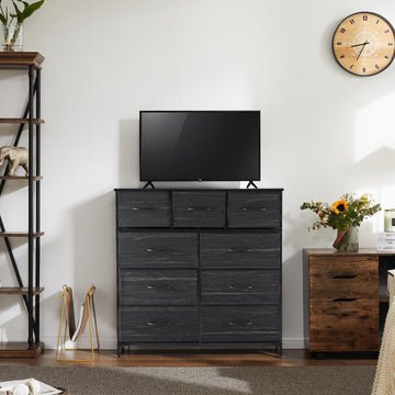 9-Drawer Fabric Dresser, Metal Frame & Wood Top, Storage Organizer for Bedroom