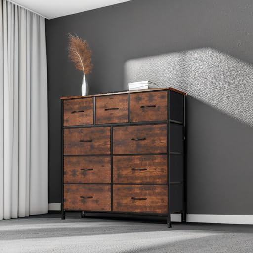 9-Drawer Fabric Dresser, Metal Frame & Wood Top, Storage Organizer for Bedroom