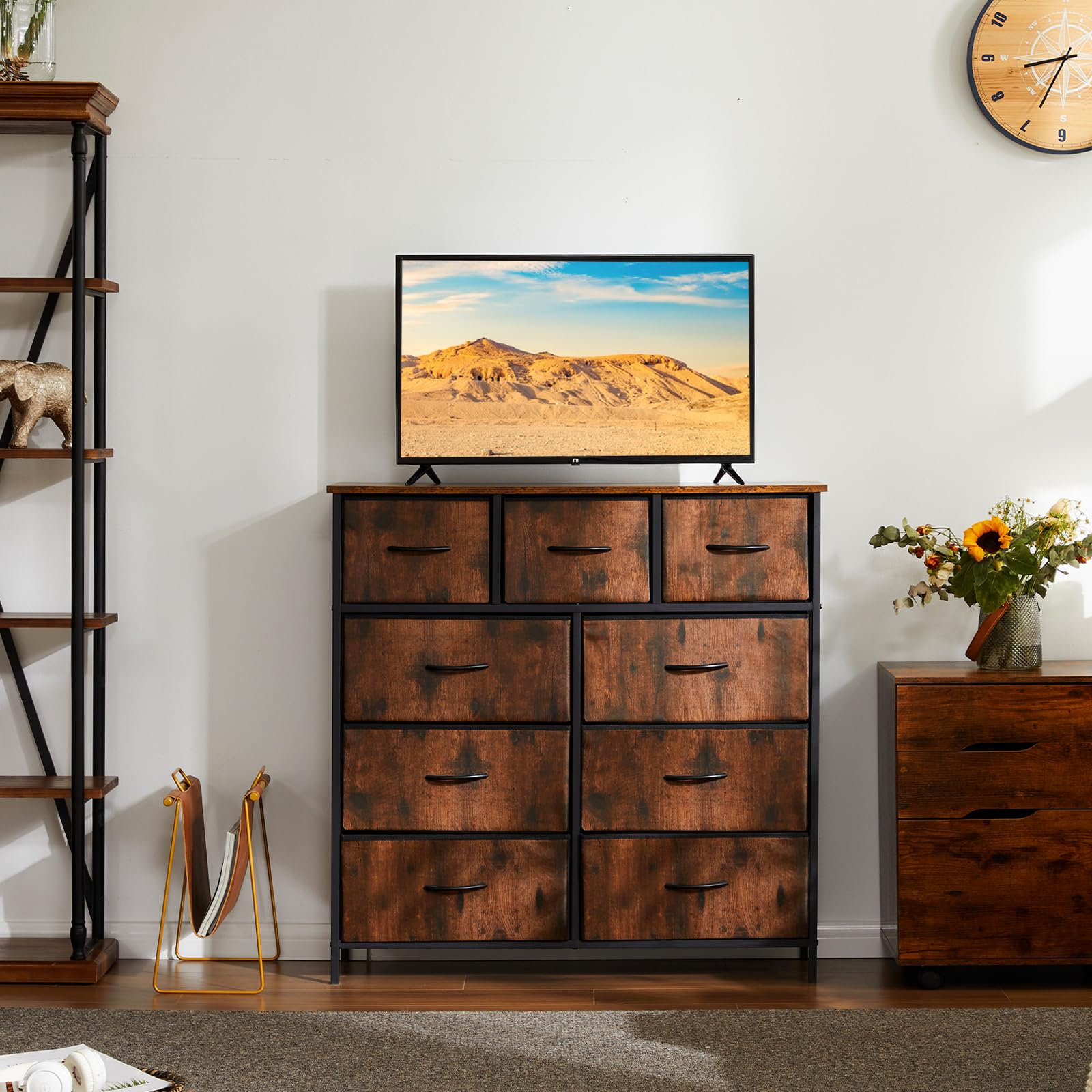9-Drawer Fabric Dresser, Metal Frame & Wood Top, Storage Organizer for Bedroom
