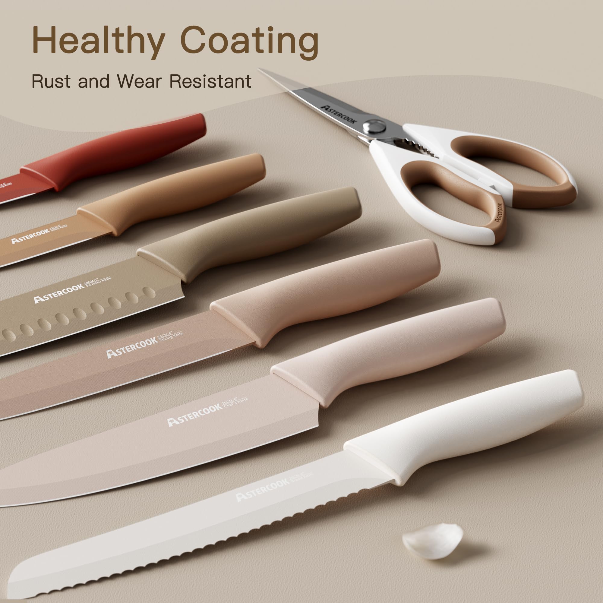 13-Piece Stainless Steel Knife Set, Anti-Rust Coating, Dishwasher Safe with 6 Blade Guards