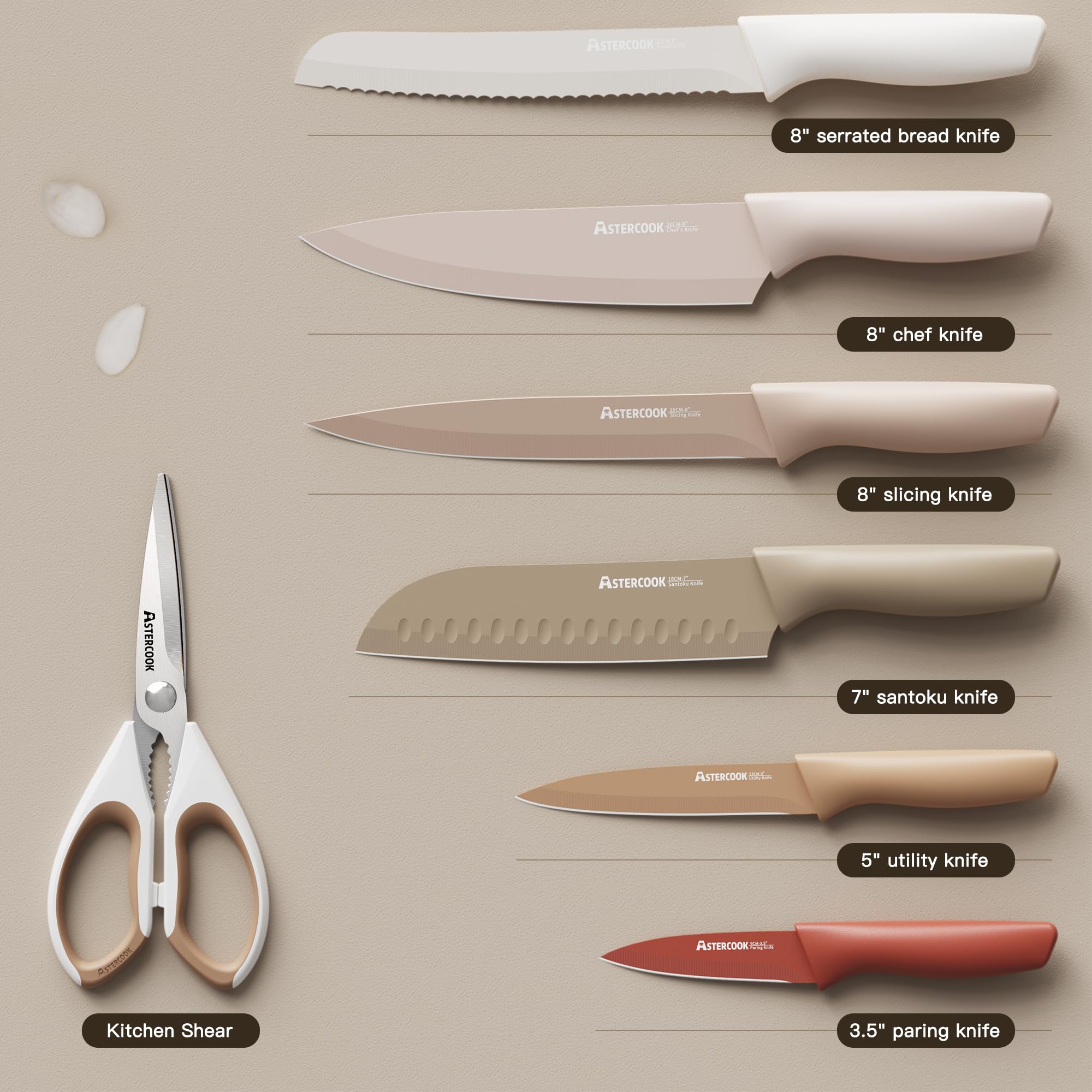 13-Piece Stainless Steel Knife Set, Anti-Rust Coating, Dishwasher Safe with 6 Blade Guards