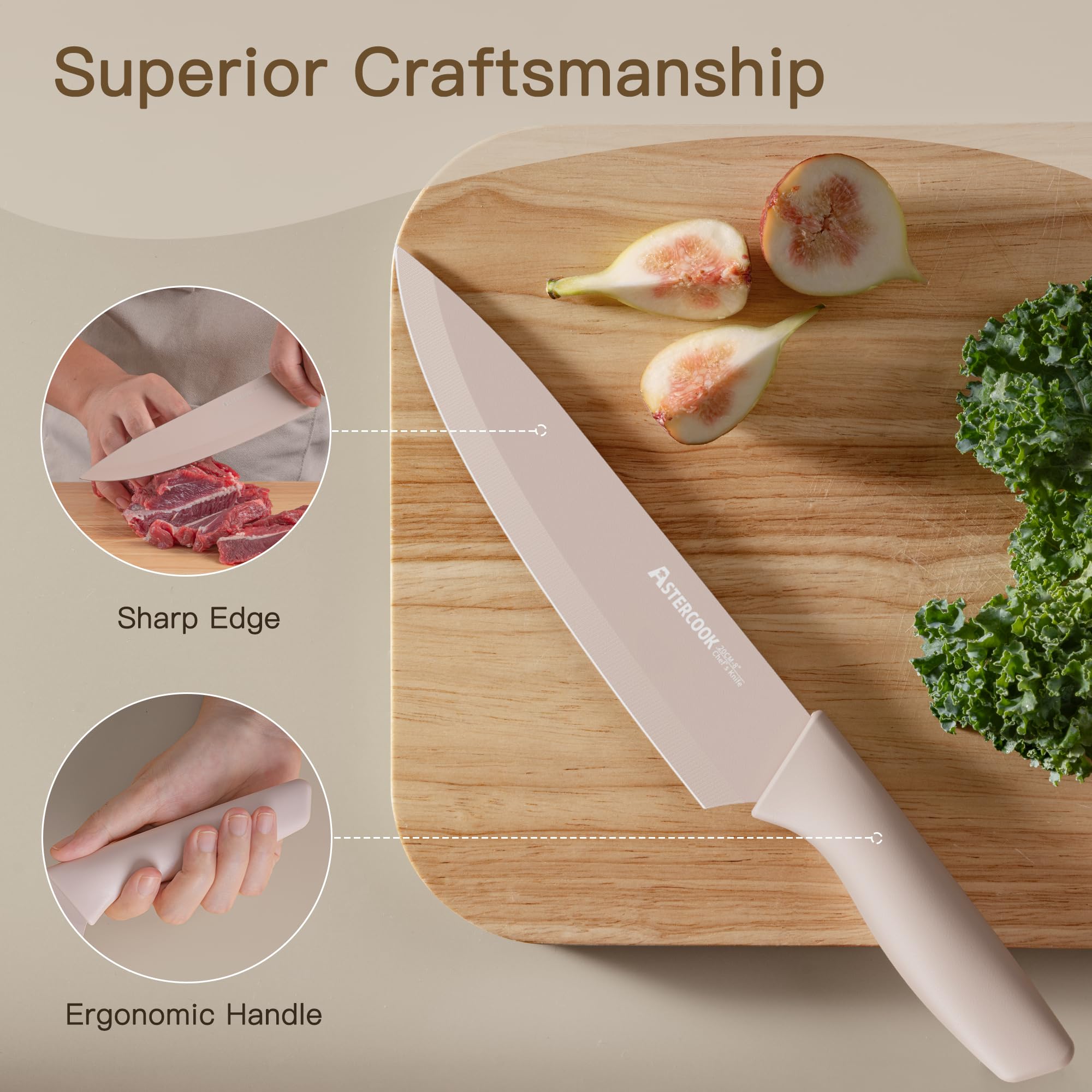 13-Piece Stainless Steel Knife Set, Anti-Rust Coating, Dishwasher Safe with 6 Blade Guards