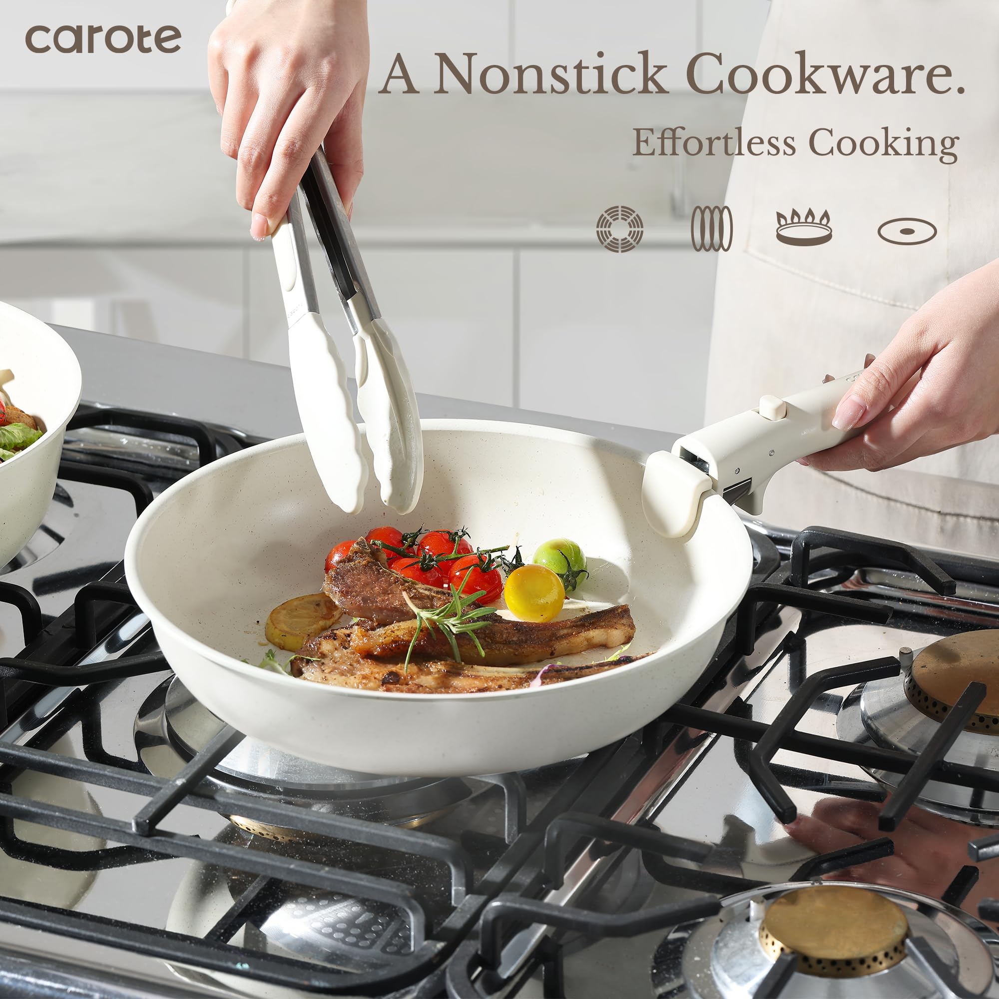 19pcs Nonstick Pots & Pans Set, Removable Handles, Induction Cookware Oven Safe for Kitchen RV