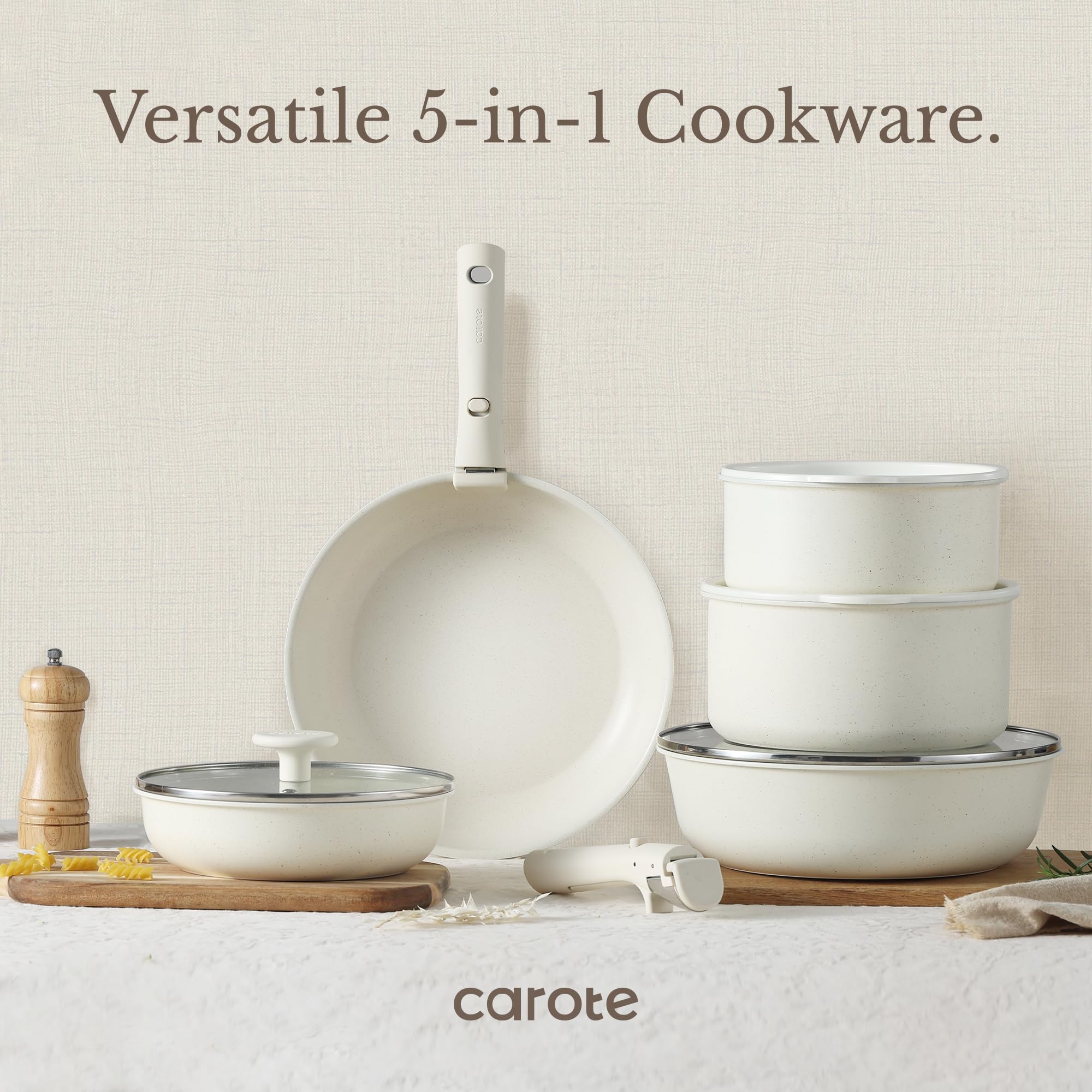 19pcs Nonstick Pots & Pans Set, Removable Handles, Induction Cookware Oven Safe for Kitchen RV