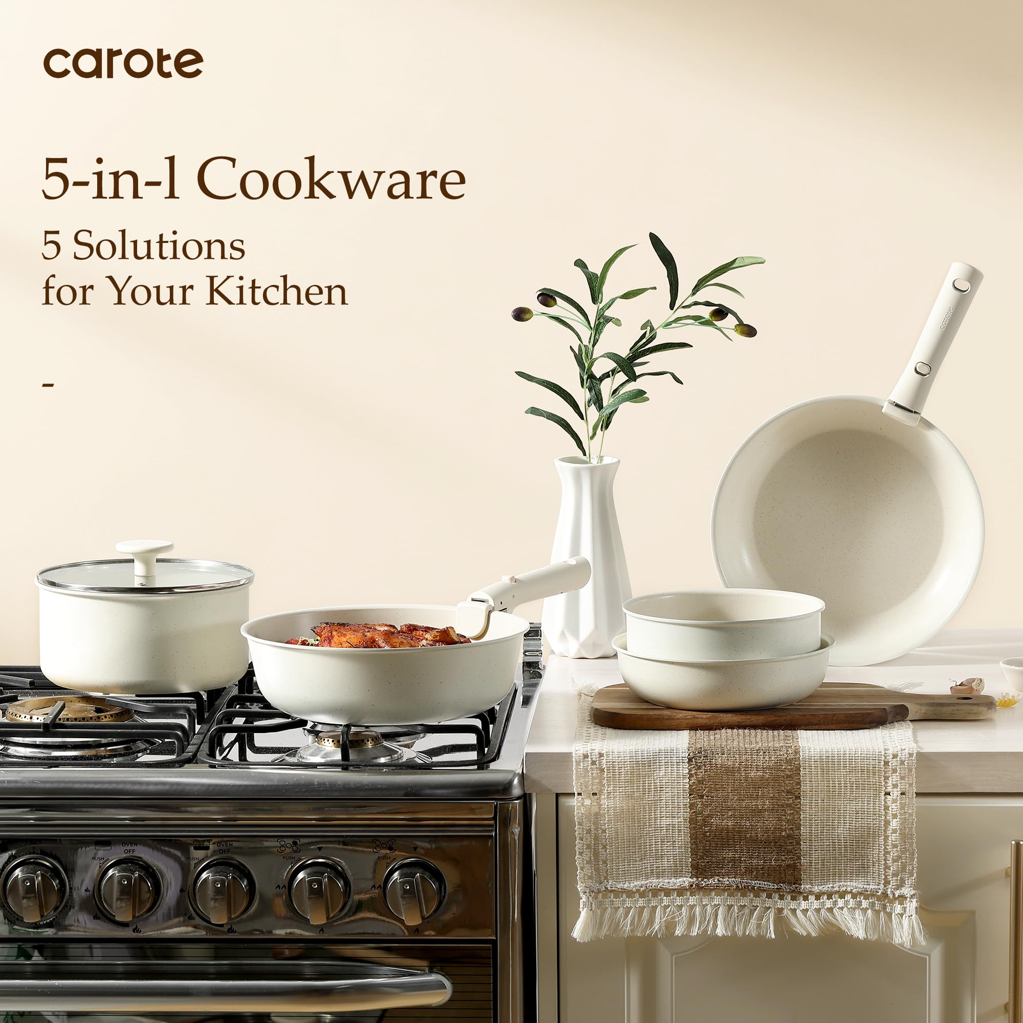 19pcs Nonstick Pots & Pans Set, Removable Handles, Induction Cookware Oven Safe for Kitchen RV