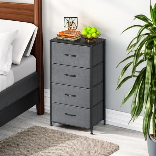 4-Drawer Steel Frame Fabric Chest, Black Small Dresser for Bedroom