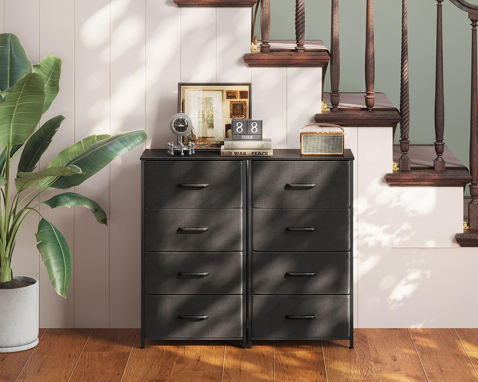 4-Drawer Steel Frame Fabric Chest, Black Small Dresser for Bedroom