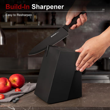 15-Piece Kitchen Knife Set with Block & Built-in Sharpener, German Stainless Steel, Dishwasher Safe