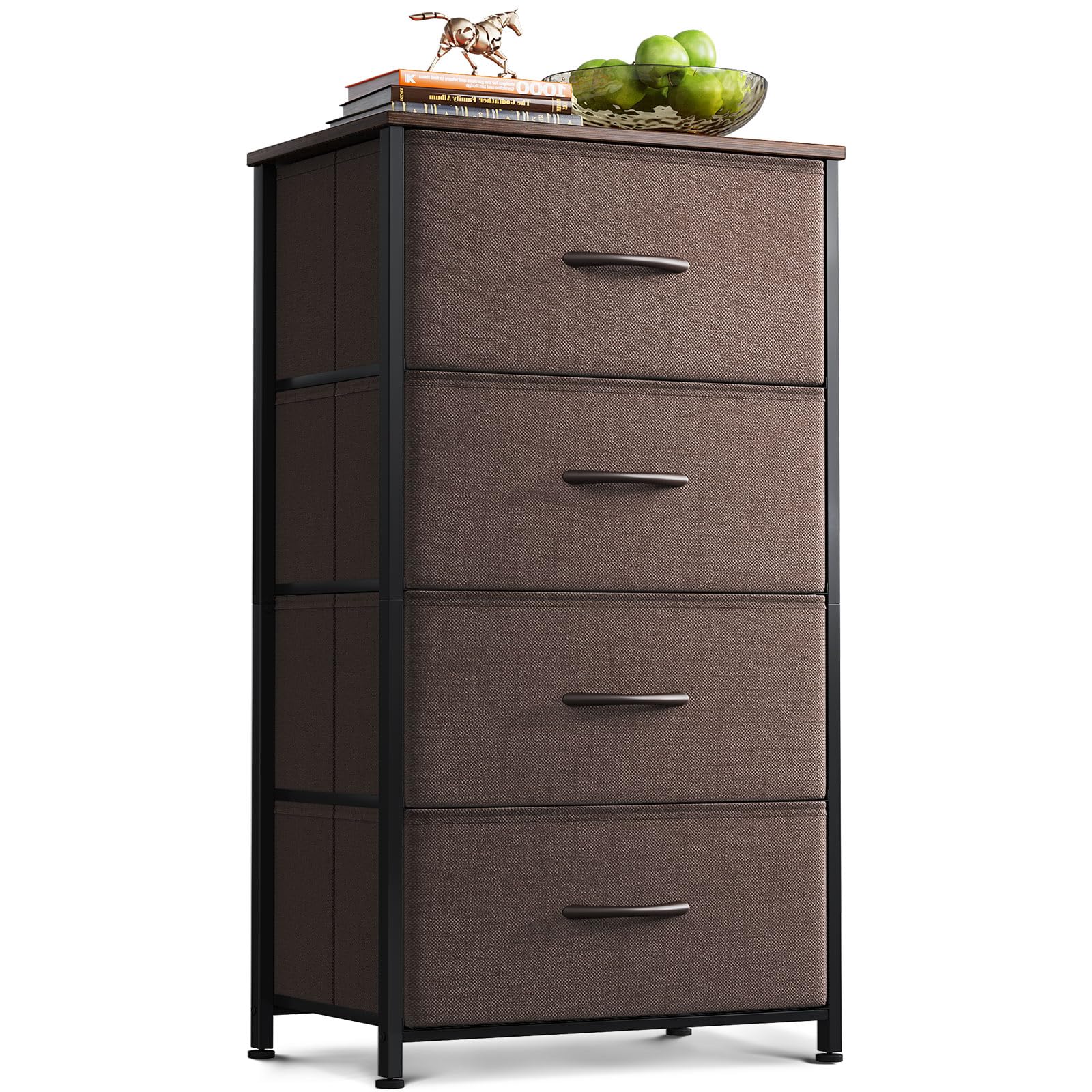 4-Drawer Steel Frame Fabric Chest, Black Small Dresser for Bedroom