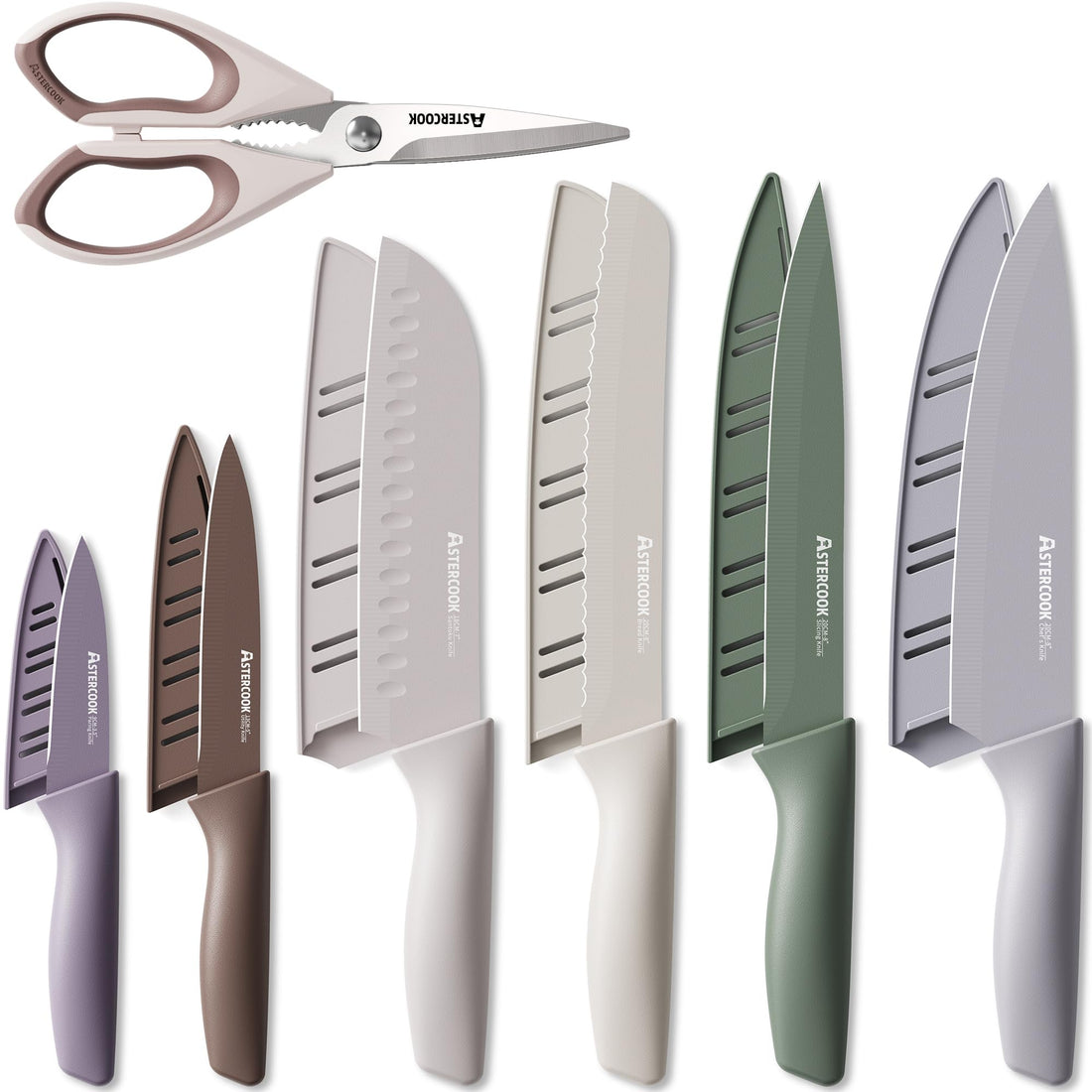 13-Piece Stainless Steel Knife Set, Anti-Rust Coating, Dishwasher Safe with 6 Blade Guards