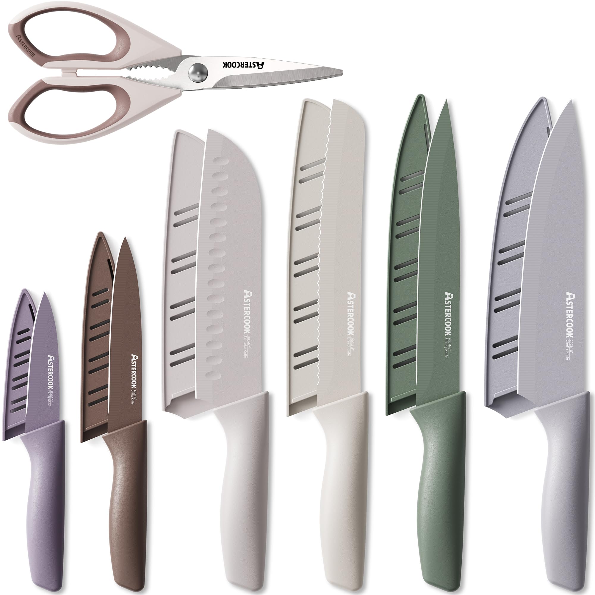 13-Piece Stainless Steel Knife Set, Anti-Rust Coating, Dishwasher Safe with 6 Blade Guards
