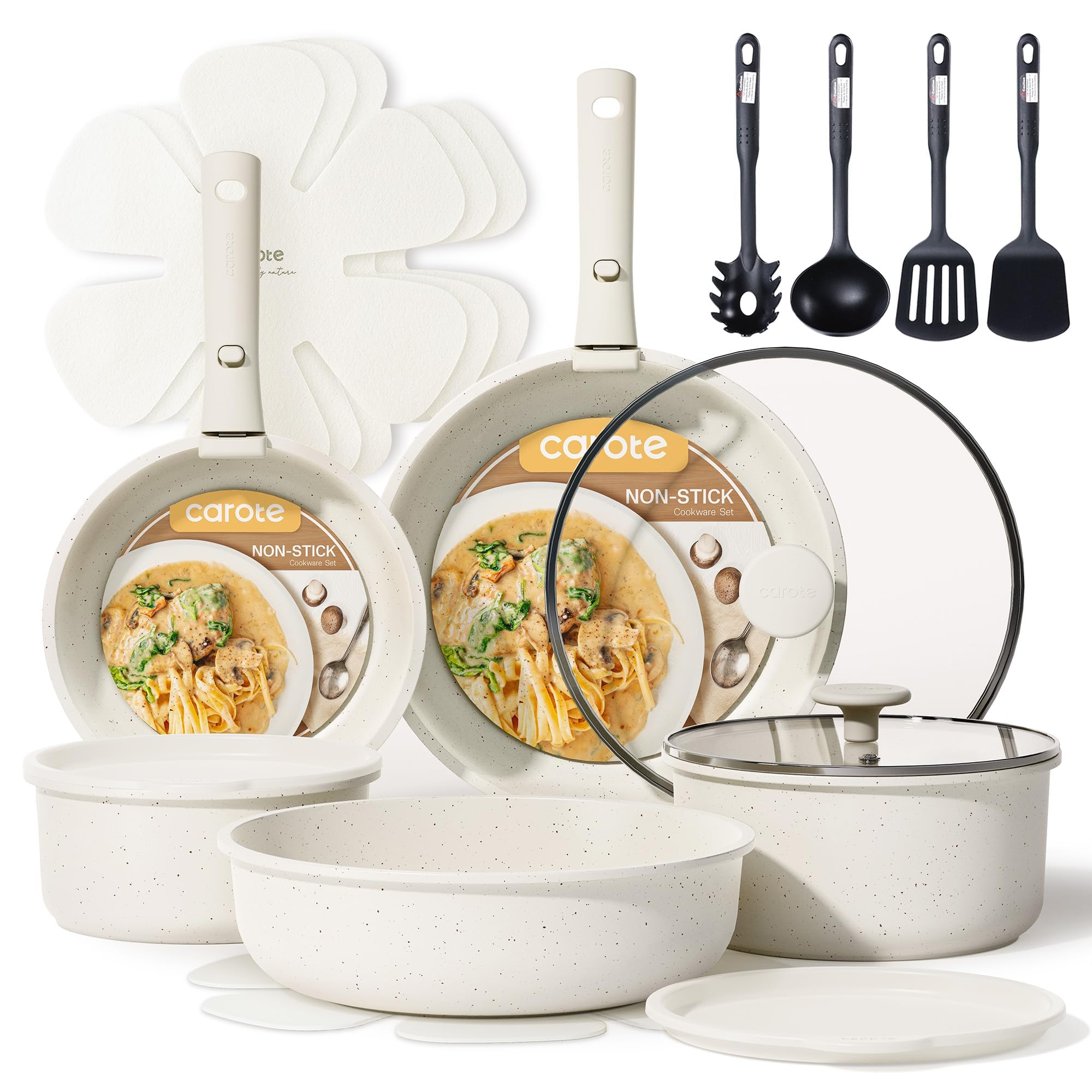 19pcs Nonstick Pots & Pans Set, Removable Handles, Induction Cookware Oven Safe for Kitchen RV