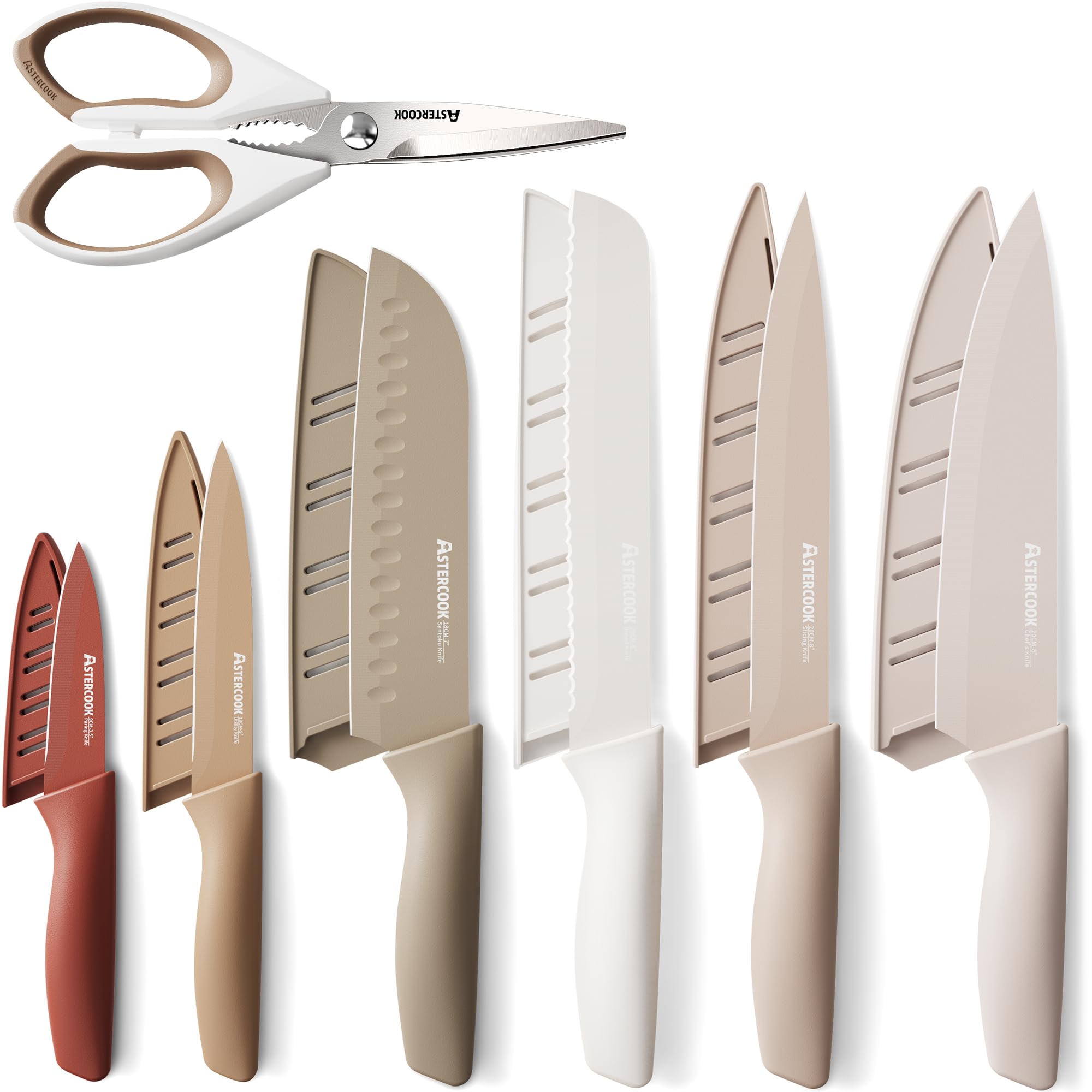 13-Piece Stainless Steel Knife Set, Anti-Rust Coating, Dishwasher Safe with 6 Blade Guards