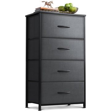 4-Drawer Steel Frame Fabric Chest, Black Small Dresser for Bedroom