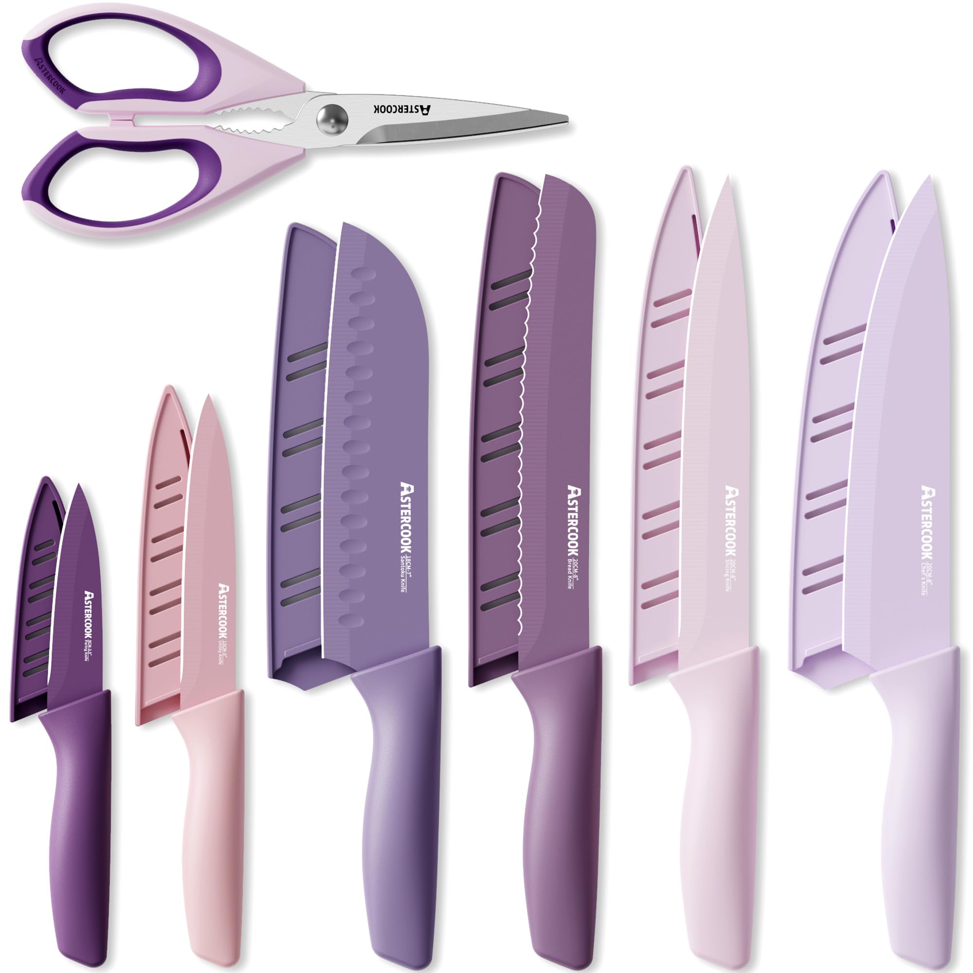 13-Piece Stainless Steel Knife Set, Anti-Rust Coating, Dishwasher Safe with 6 Blade Guards