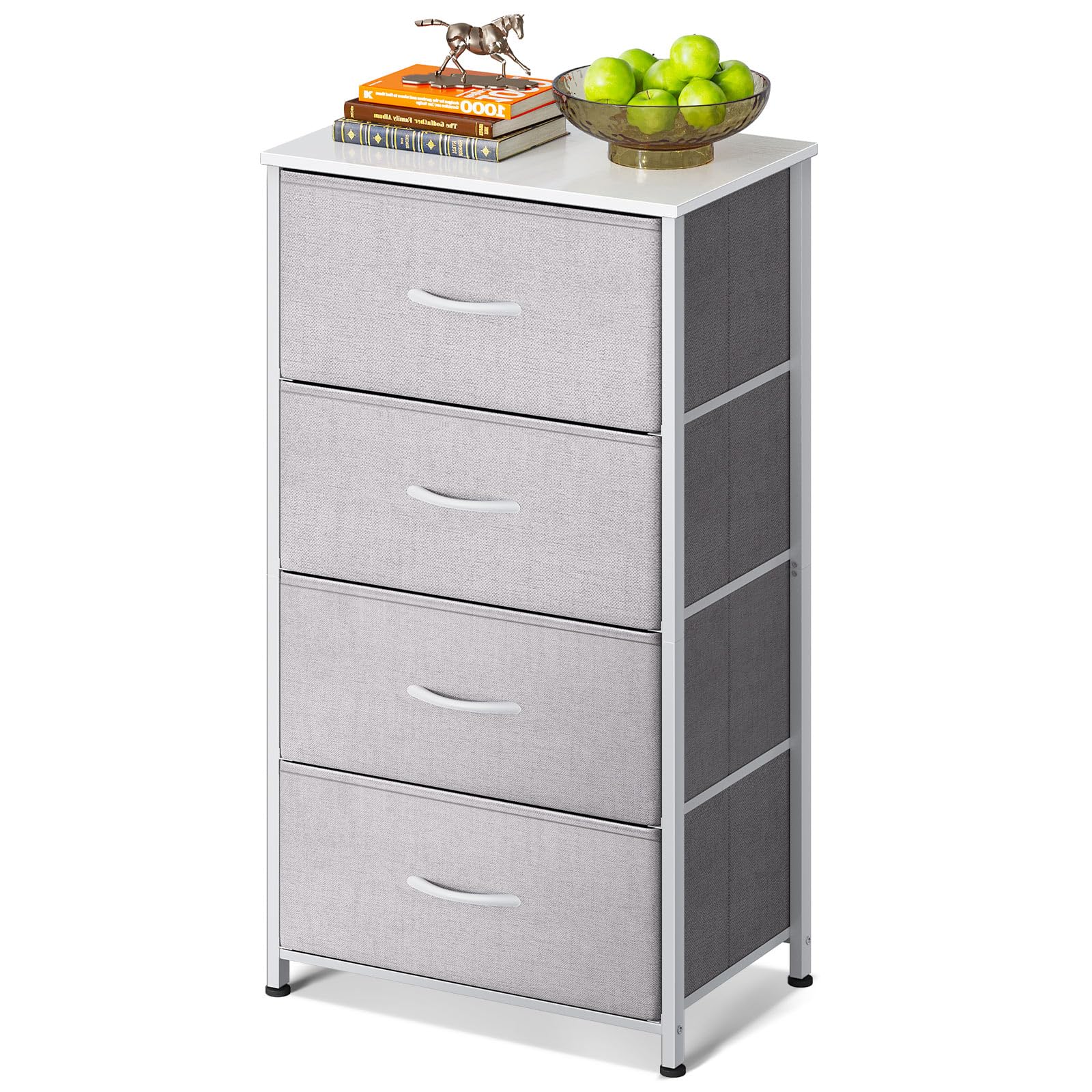 4-Drawer Steel Frame Fabric Chest, Black Small Dresser for Bedroom