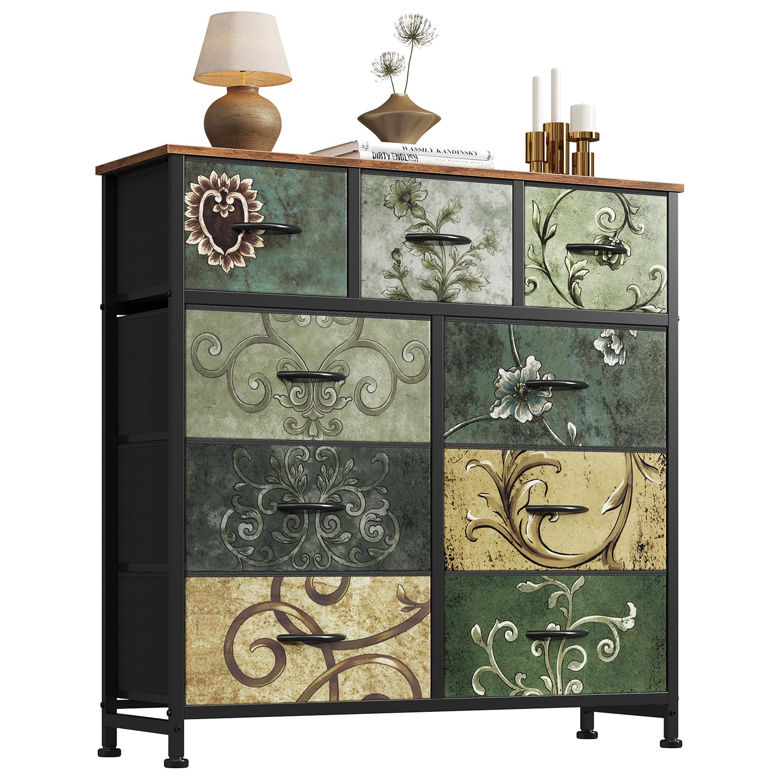 9-Drawer Fabric Dresser, Metal Frame & Wood Top, Storage Organizer for Bedroom