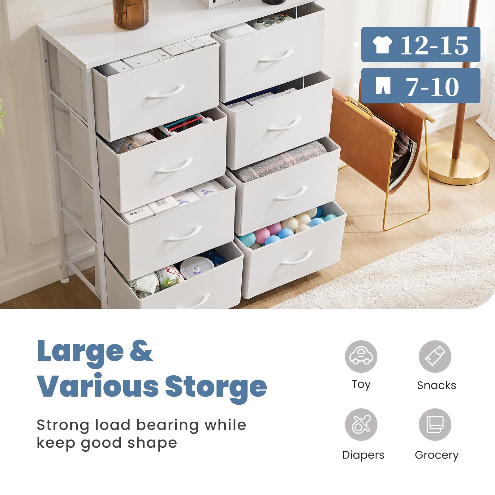 9-Drawer Fabric Dresser, Metal Frame & Wood Top, Storage Organizer for Bedroom