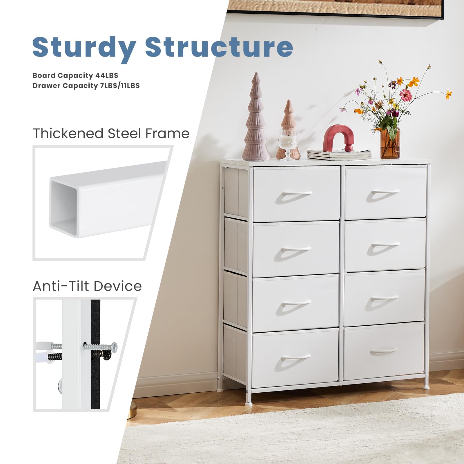 9-Drawer Fabric Dresser, Metal Frame & Wood Top, Storage Organizer for Bedroom