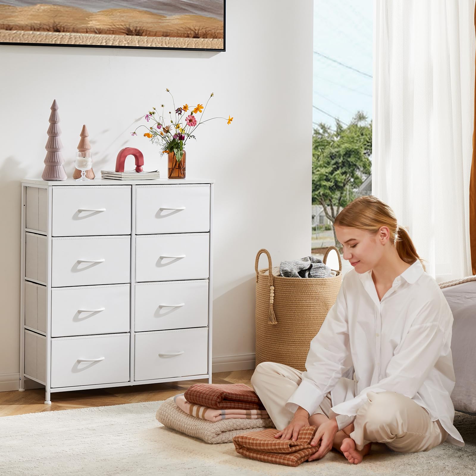 9-Drawer Fabric Dresser, Metal Frame & Wood Top, Storage Organizer for Bedroom
